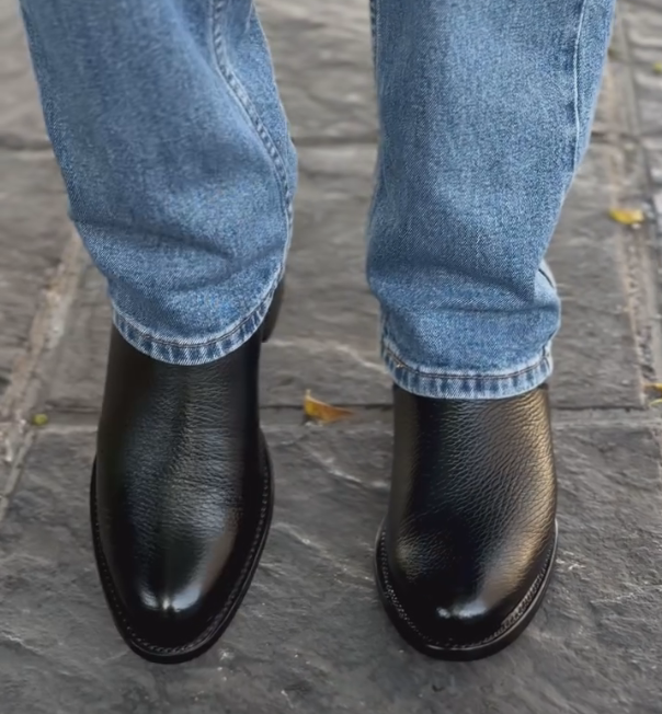 Black shiny Italian handmade zipper ankle boots