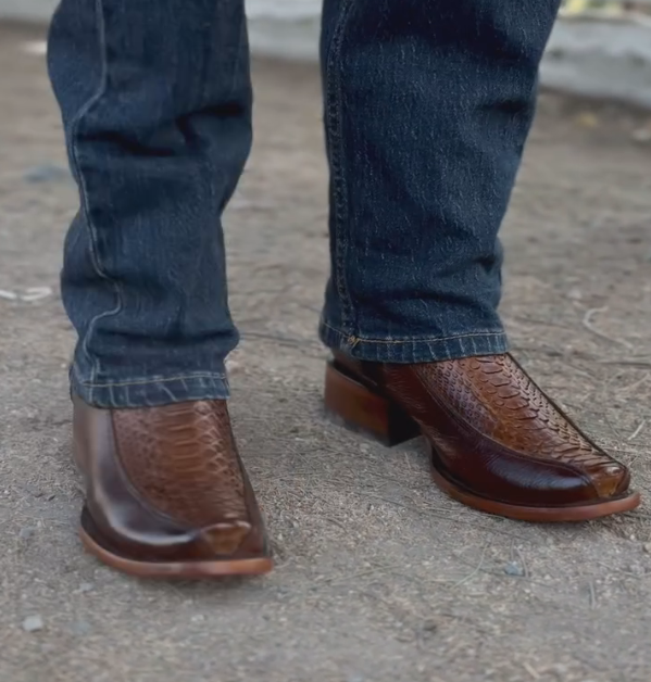 Brown lettering textured shiny Italian handmade mid-calf boots