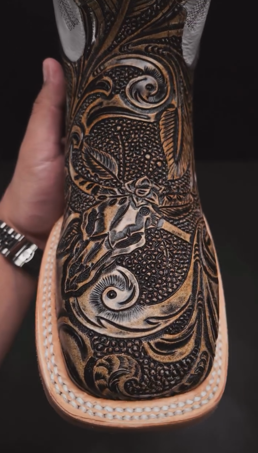 Tai Chi vortex carved cowboy boots