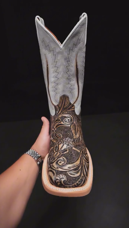Tai Chi vortex carved cowboy boots