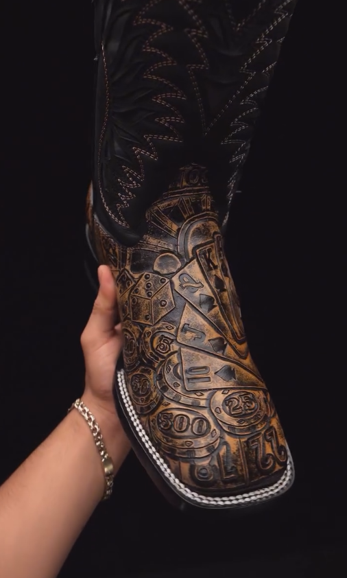 Black Flush carved high cowboy boots
