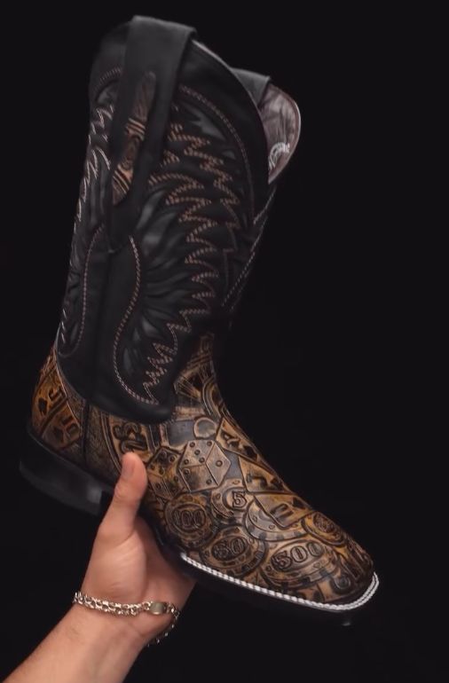 Black Flush carved high cowboy boots