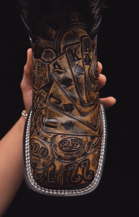 Black Flush carved high cowboy boots