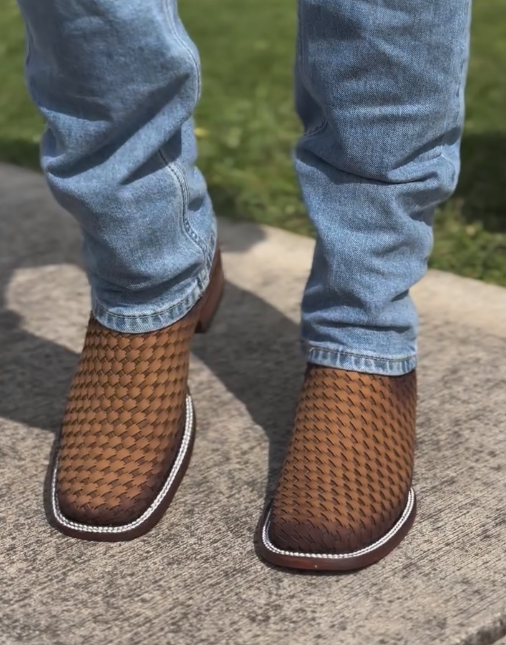 Braided brown cowboy boots