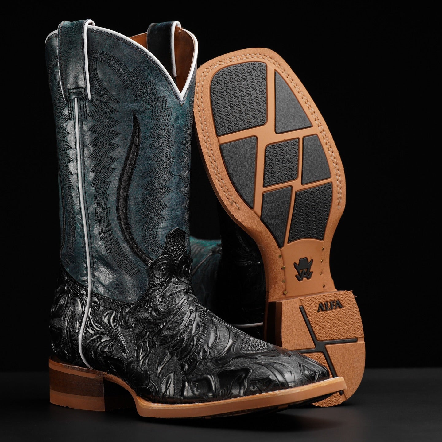 Black carved cowboy boots