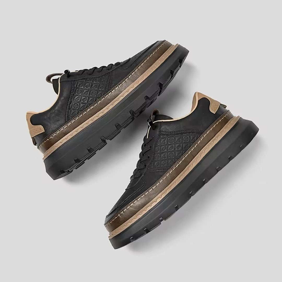Thick-soled casual brown trim sneakers