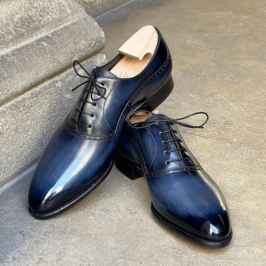 Blue black gradient high-end Italian leather shoes