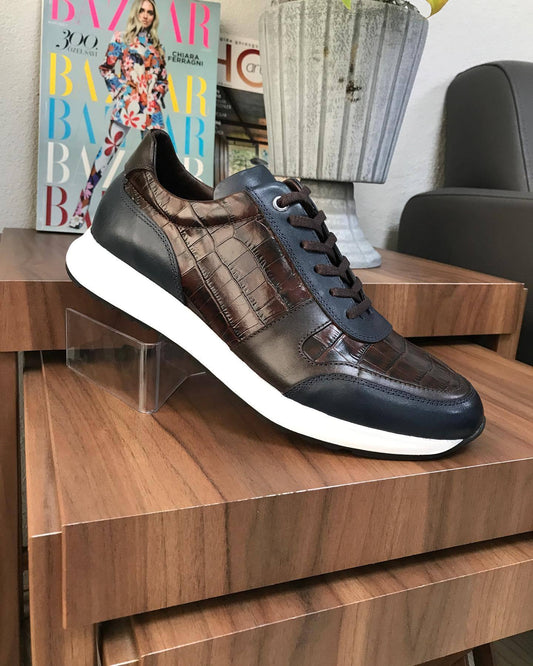Black and brown textured leather Italian sneakers