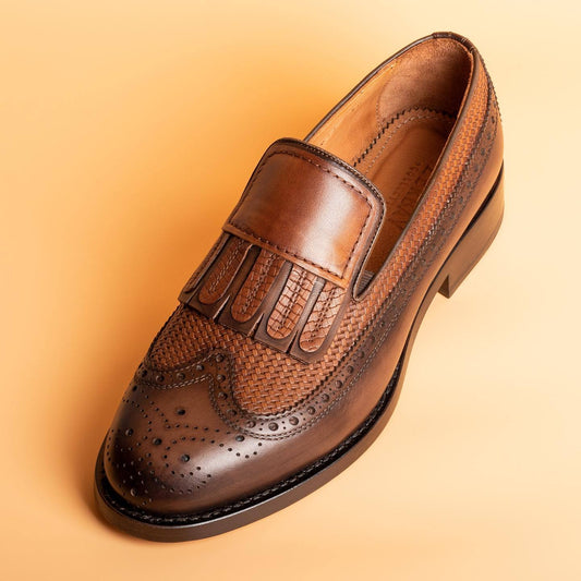 High end Italian handmade brown coffee leather shoes