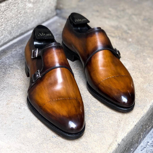 Double strap brown Italian leather shoes
