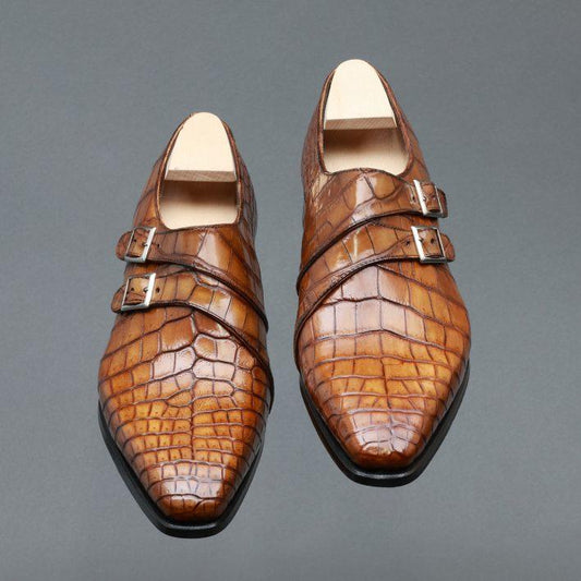 Italian handmade buckle leather shoes