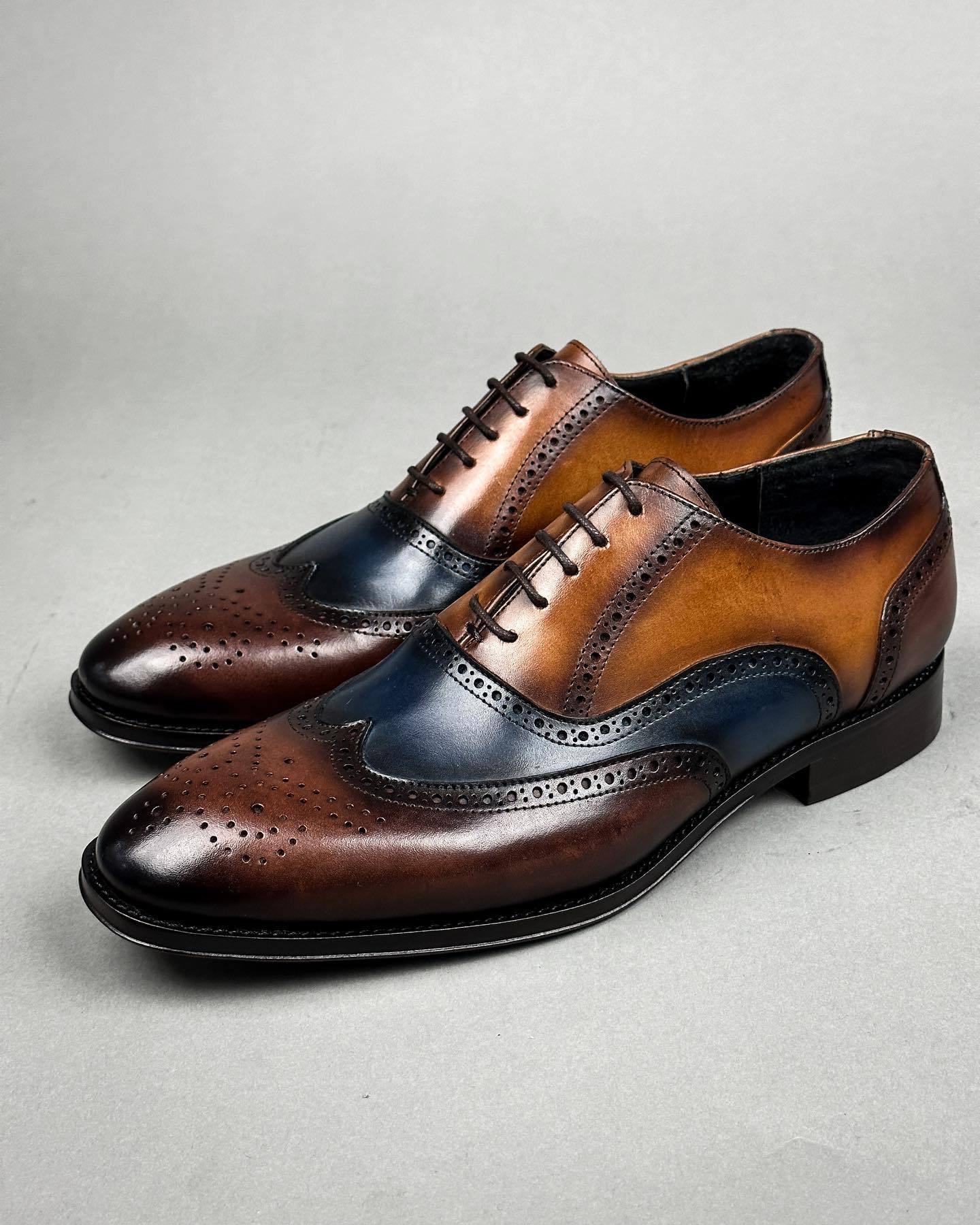 Color block breathable Italian leather shoes