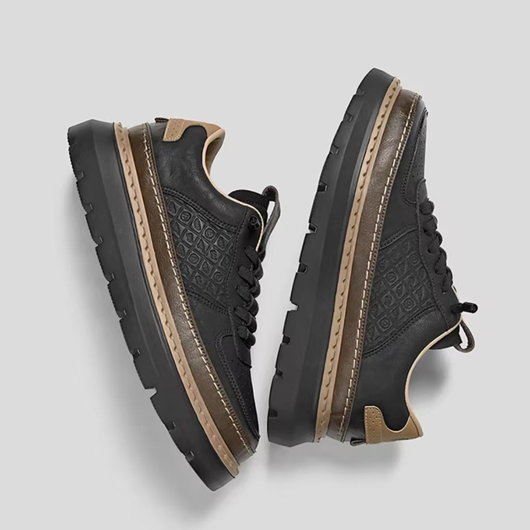 Thick-soled casual brown trim sneakers