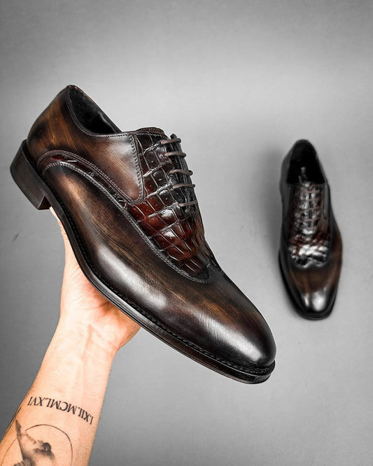 Crocodile leather dark brown gentleman's leather shoes