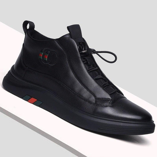 Lace free pure black casual corrected plush board shoes