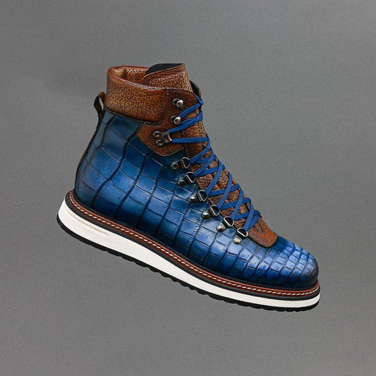 Blue crocodile leather shoes