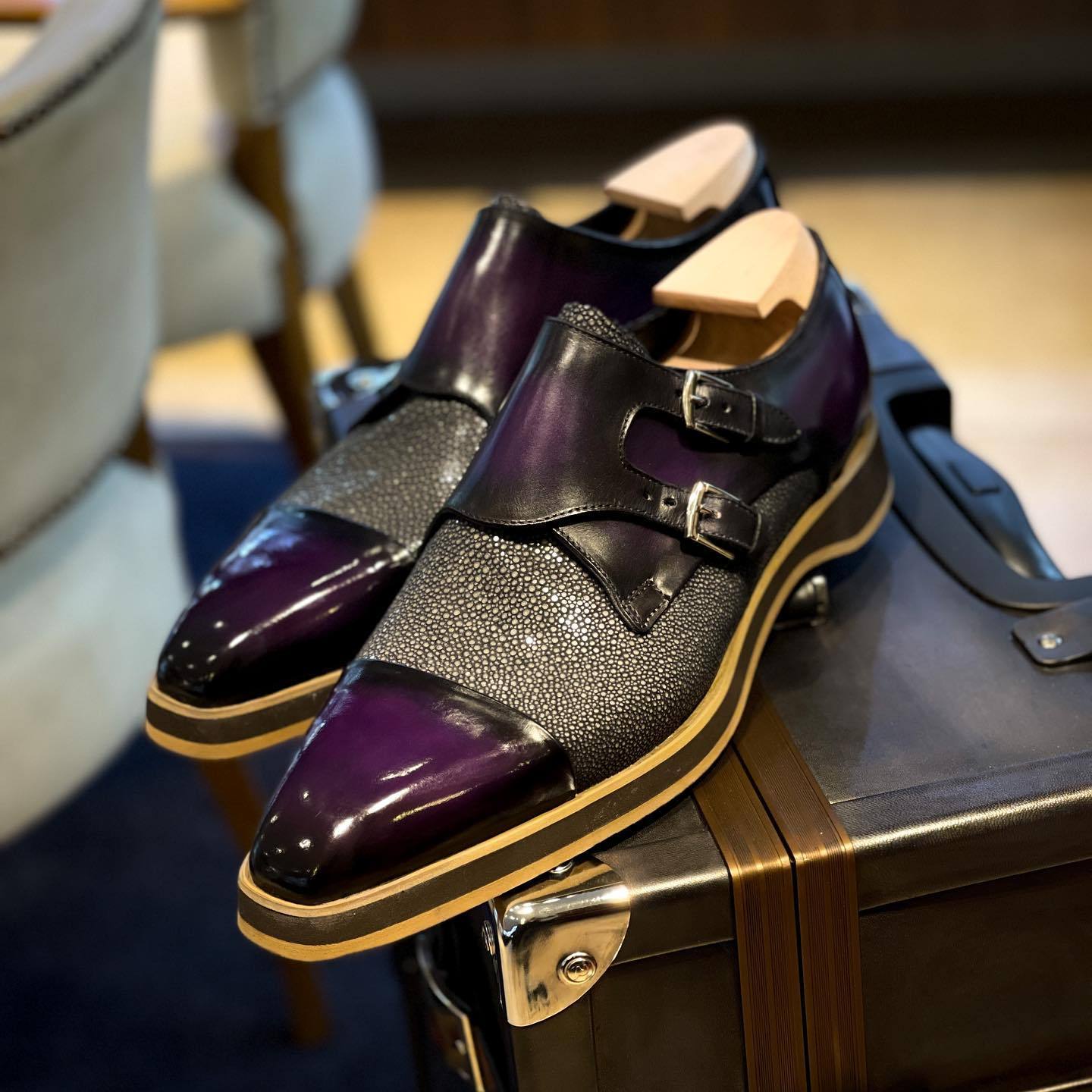 Purple Starry Sky Leather Shoes