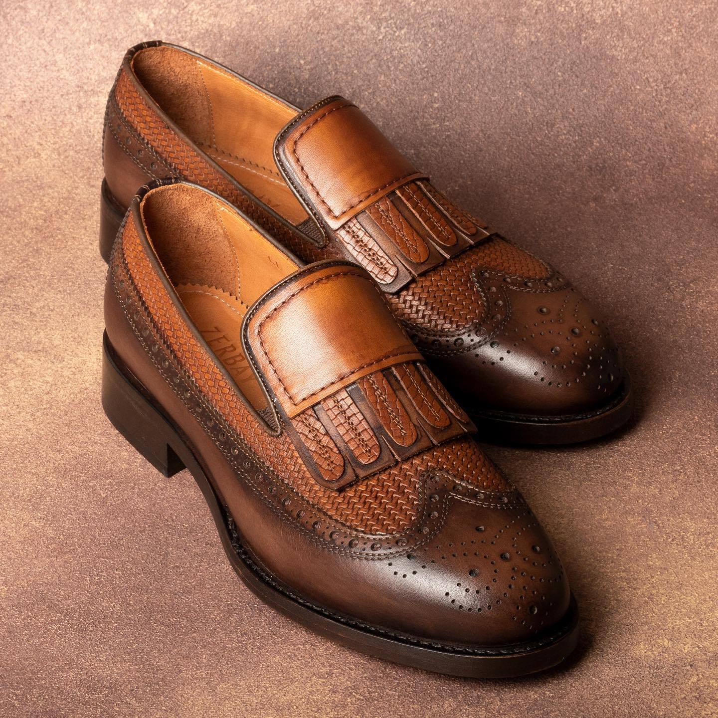 High end Italian handmade brown coffee leather shoes