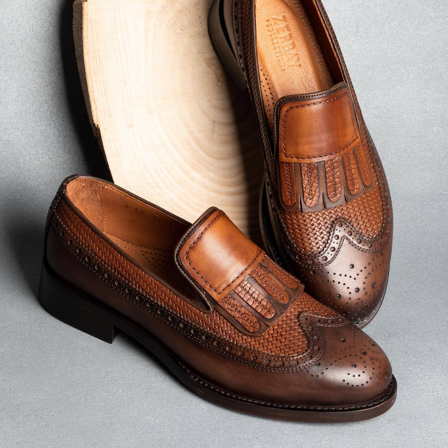 High end Italian handmade brown coffee leather shoes