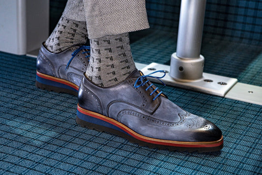 Dark blue ocean breathable gentleman's high-end Italian leather shoes