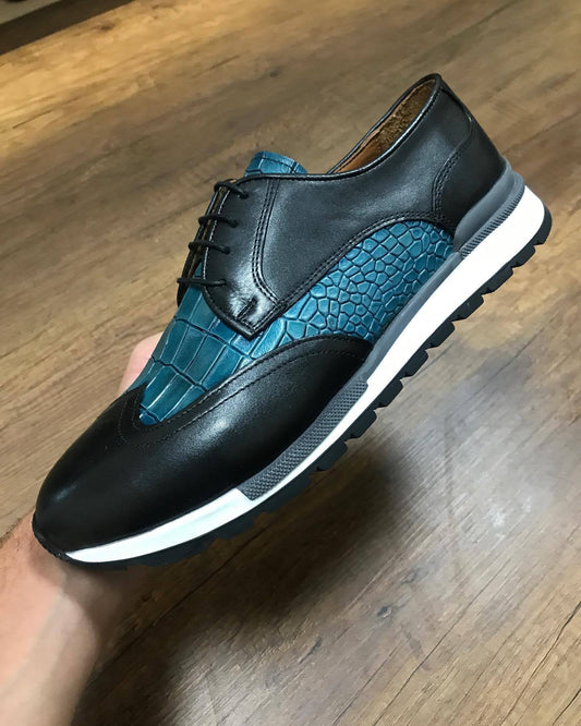 Dark blue ocean leather sneakers