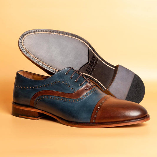 Color blocking Italian handmade leather shoes