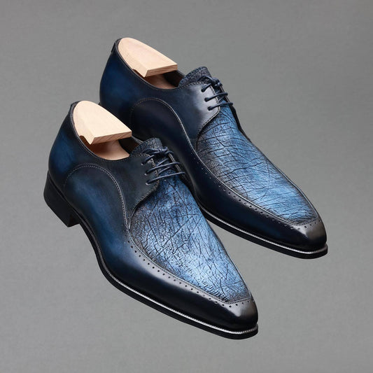 Retro deep blue leather shoes