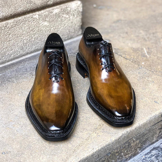Vintage Italian high-end antique copper leather shoes