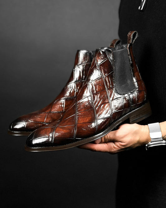 Dark brown gradient textured leather boots