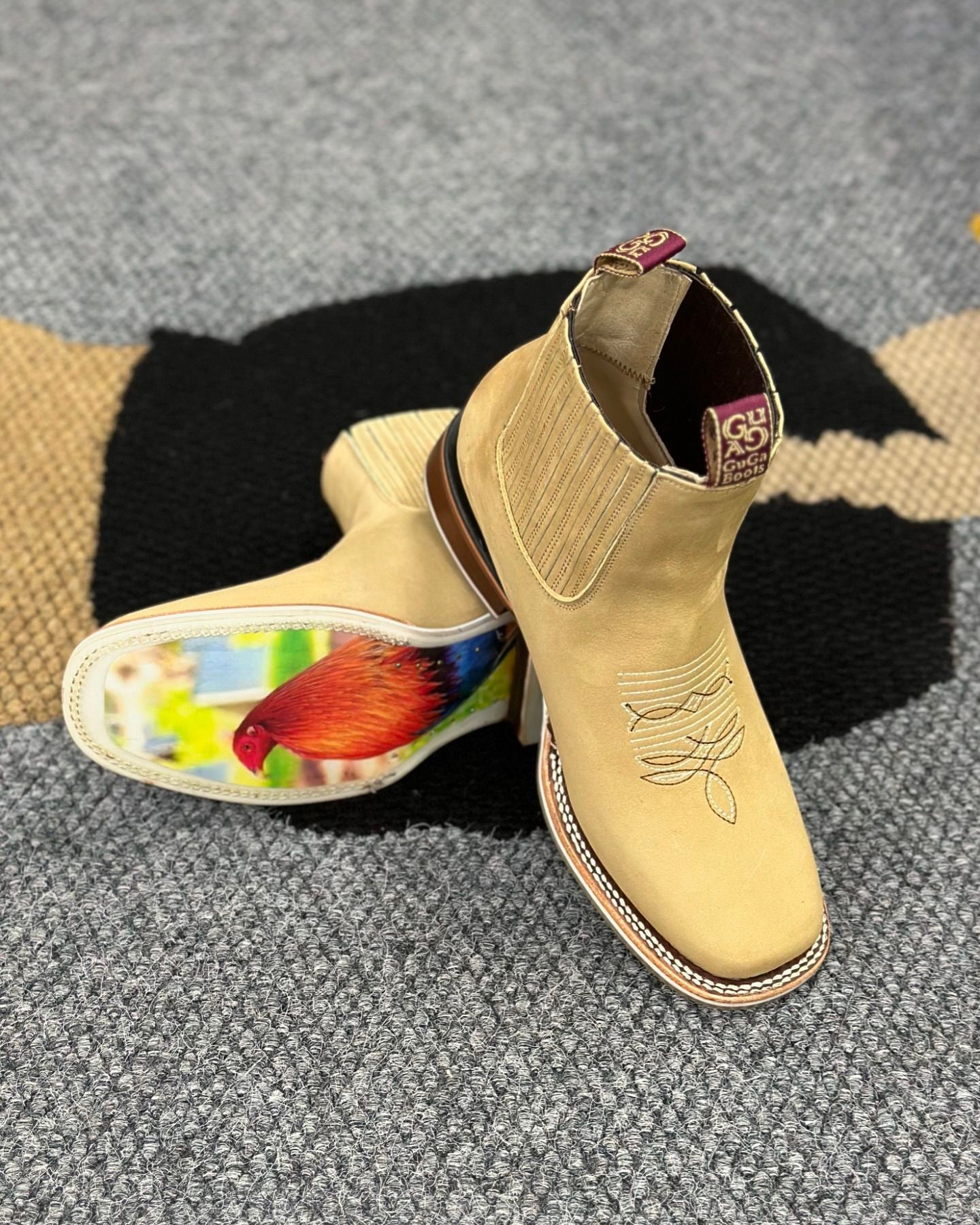 Khaki Cock-Pattern Cowboy Boots