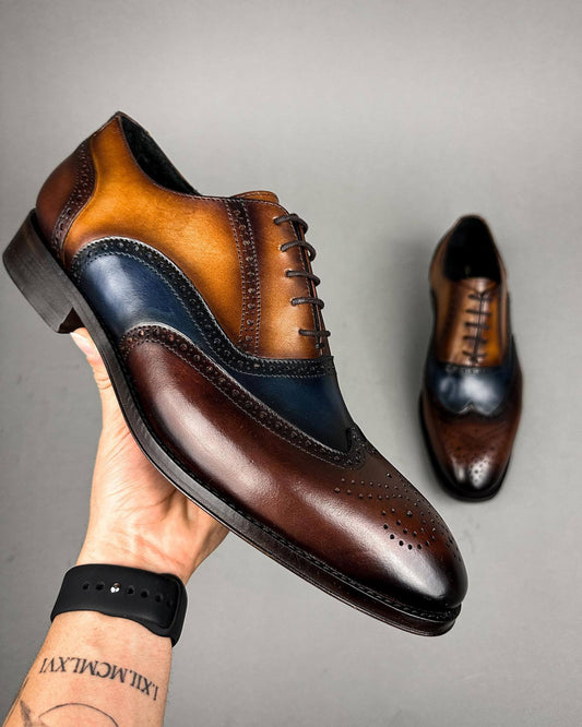 Color block breathable Italian leather shoes