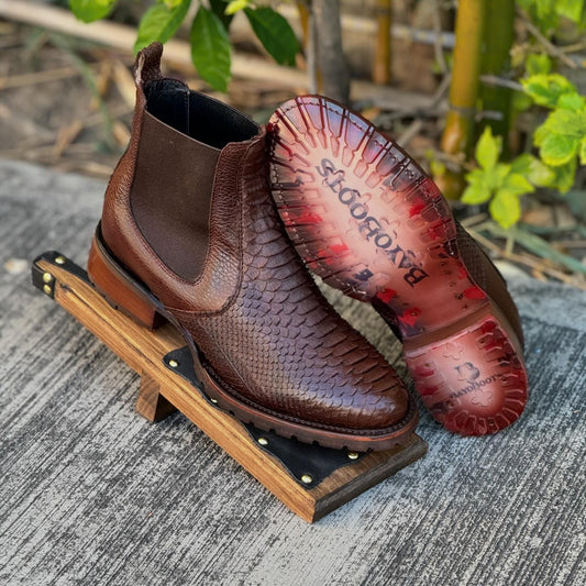 Crocodile pattern brown leather boots