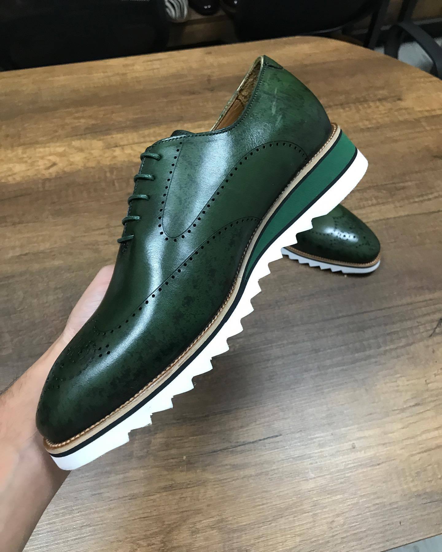 Dark green gentleman leather casual shoes