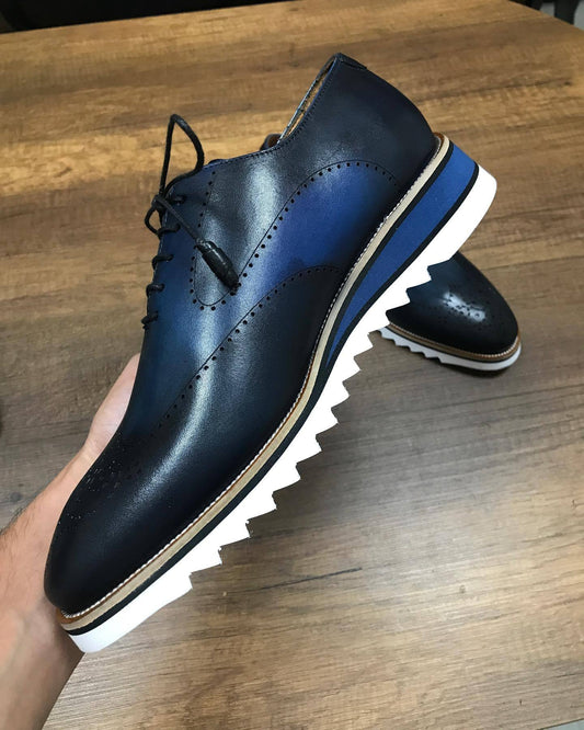 Dark blue gentlemen's breathable soft-soled leather shoes