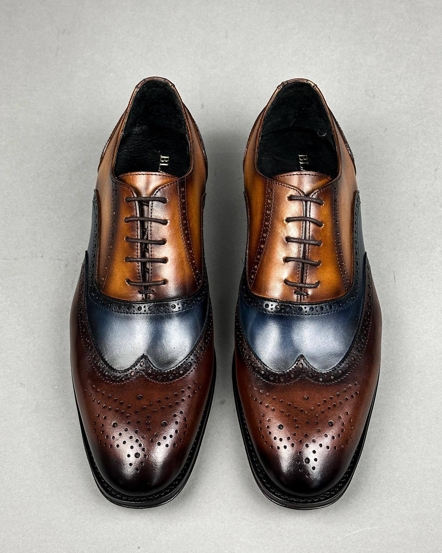 Color block breathable Italian leather shoes