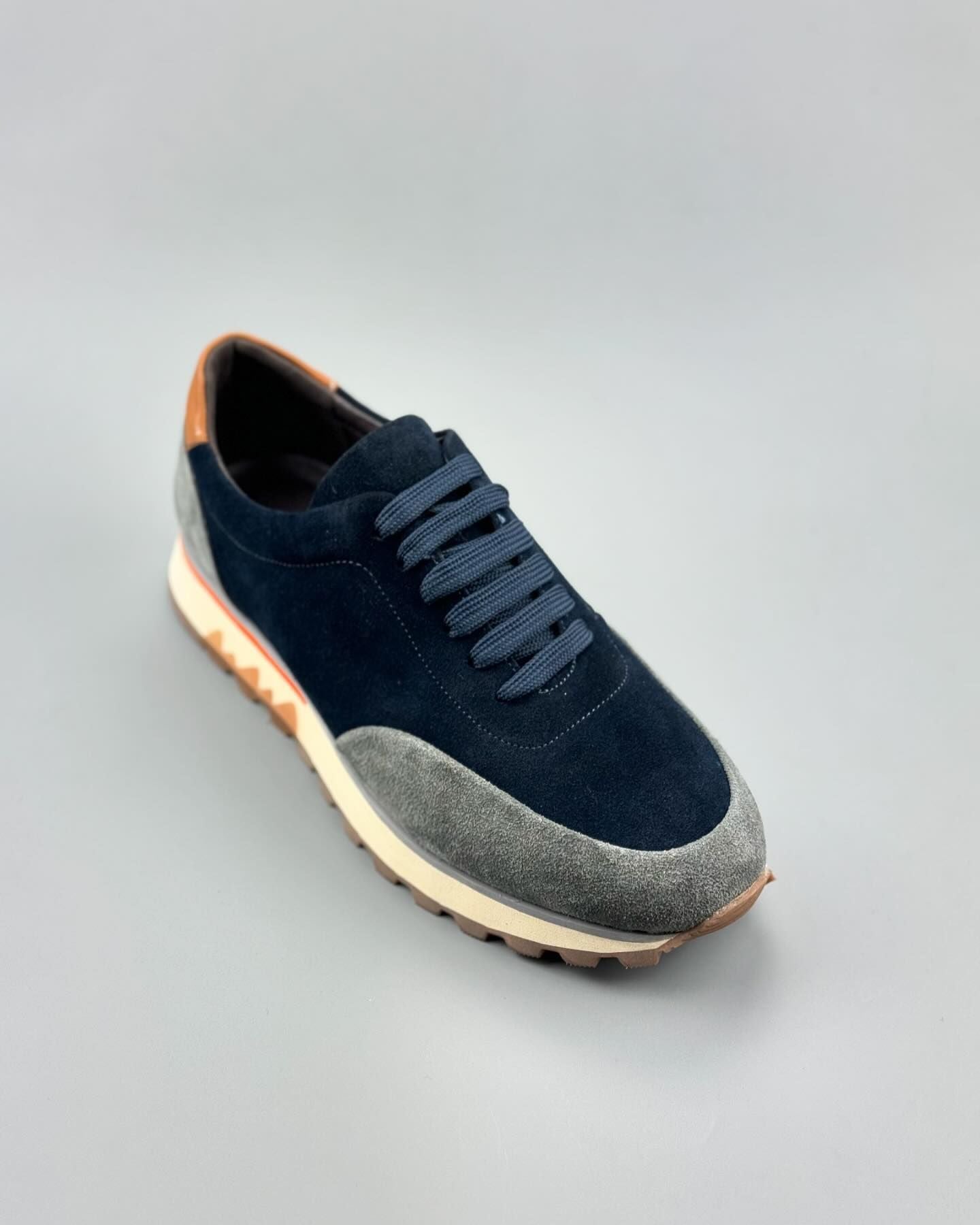 Color block gray blue casual running shoes