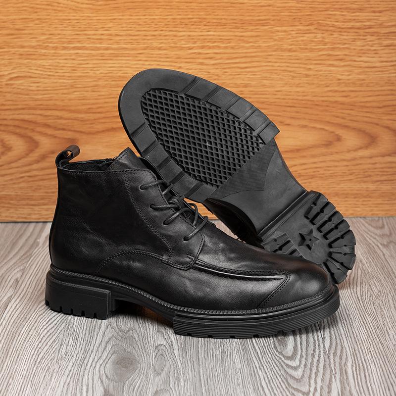 Leather high top zipper thick bottom round head commercial worker boots