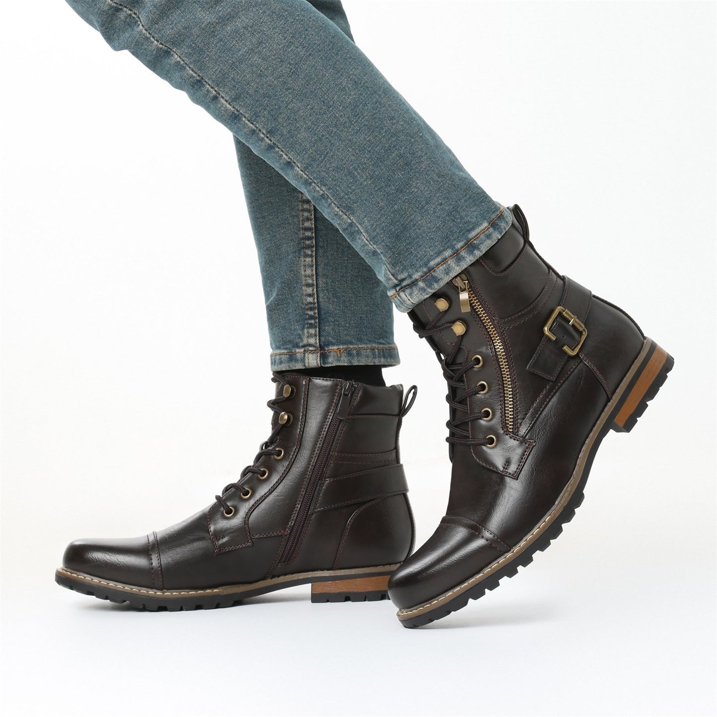 High cut genuine leather men's oversized breathable leather shoes