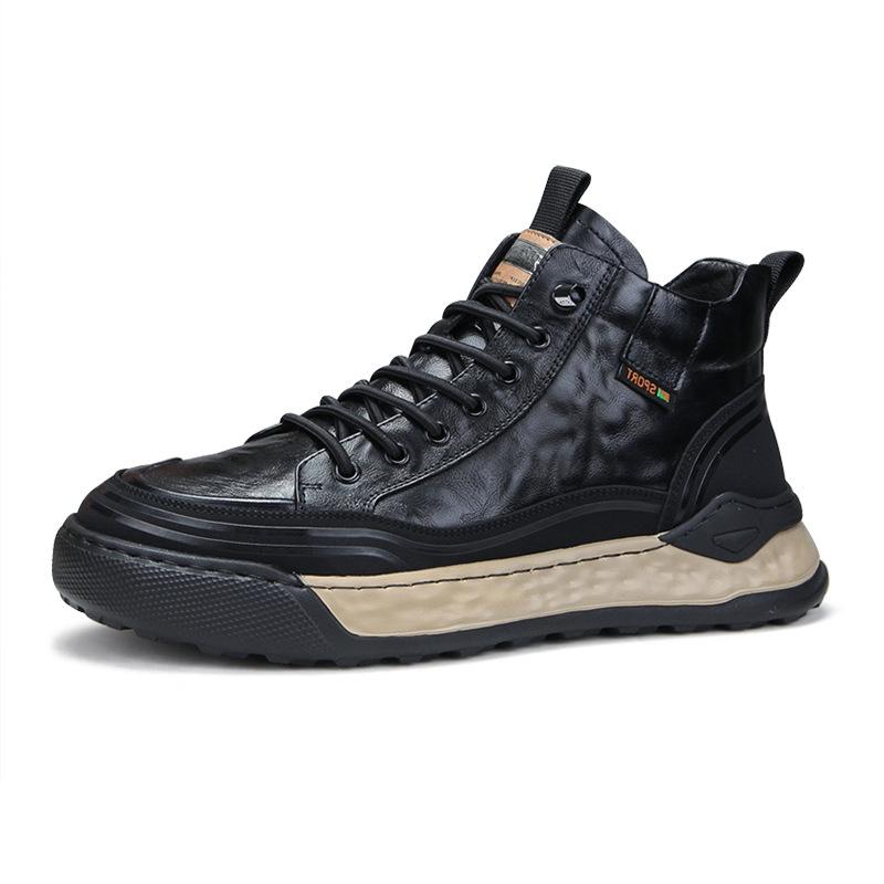 Black brown genuine leather thick sole for warmth no need to tie shoelaces casual shoes