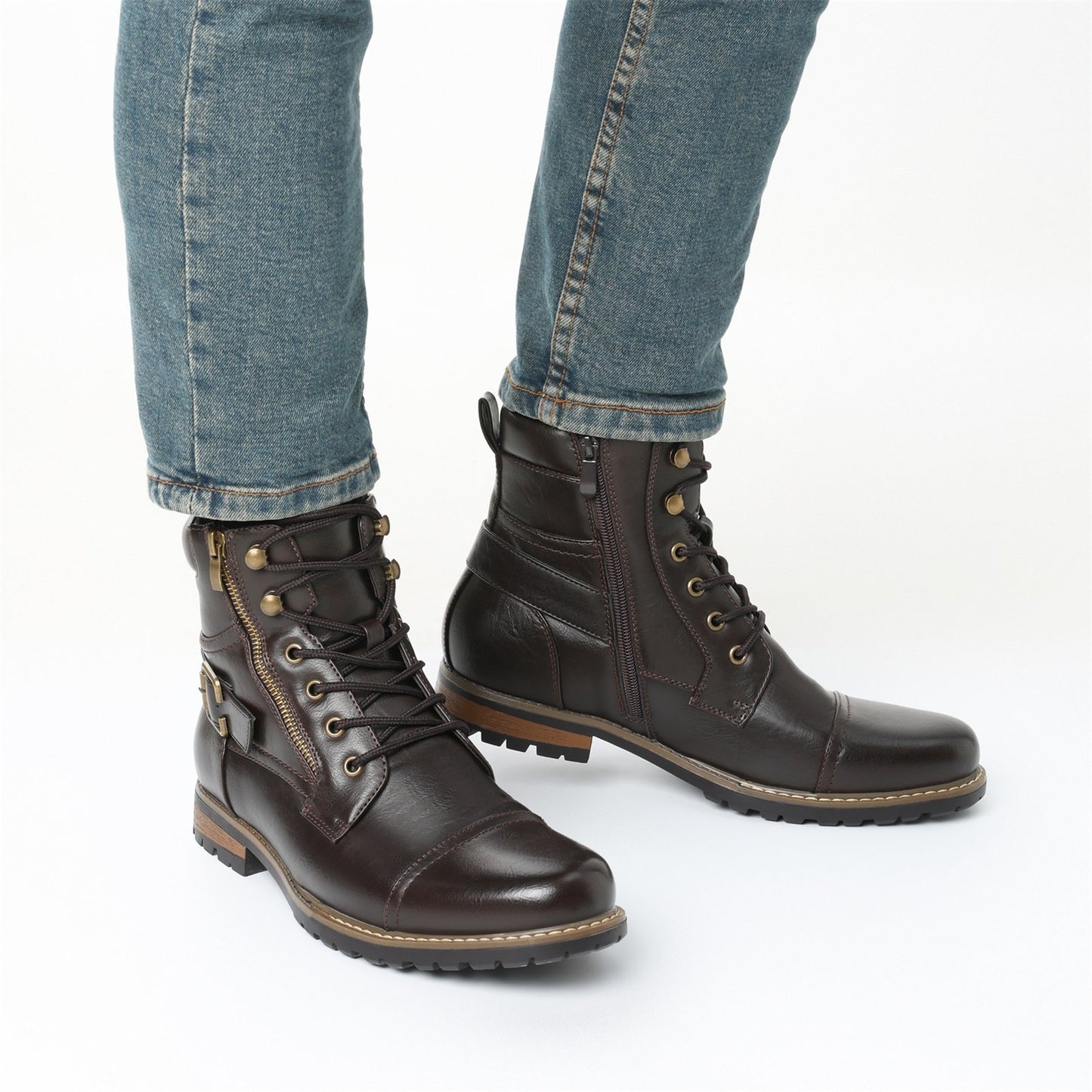 High cut genuine leather men's oversized breathable leather shoes