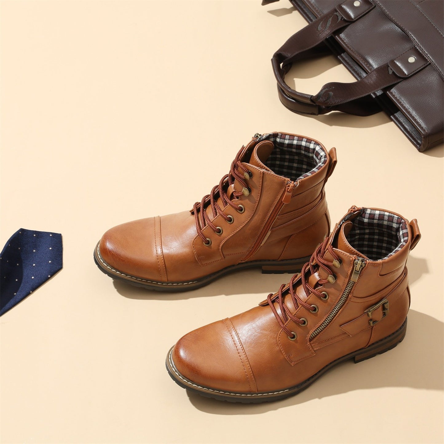 High cut genuine leather men's oversized breathable leather shoes
