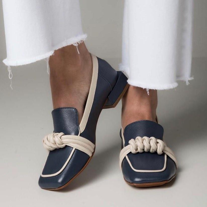 Low Heel Blue Loafers