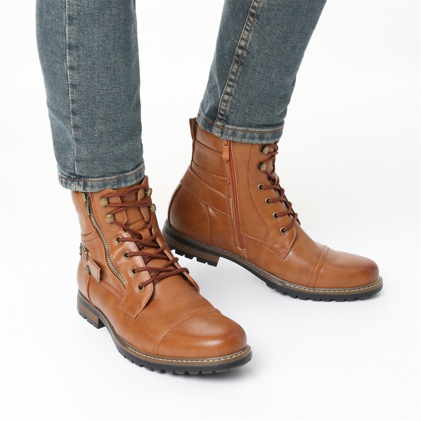 High cut genuine leather men's oversized breathable leather shoes