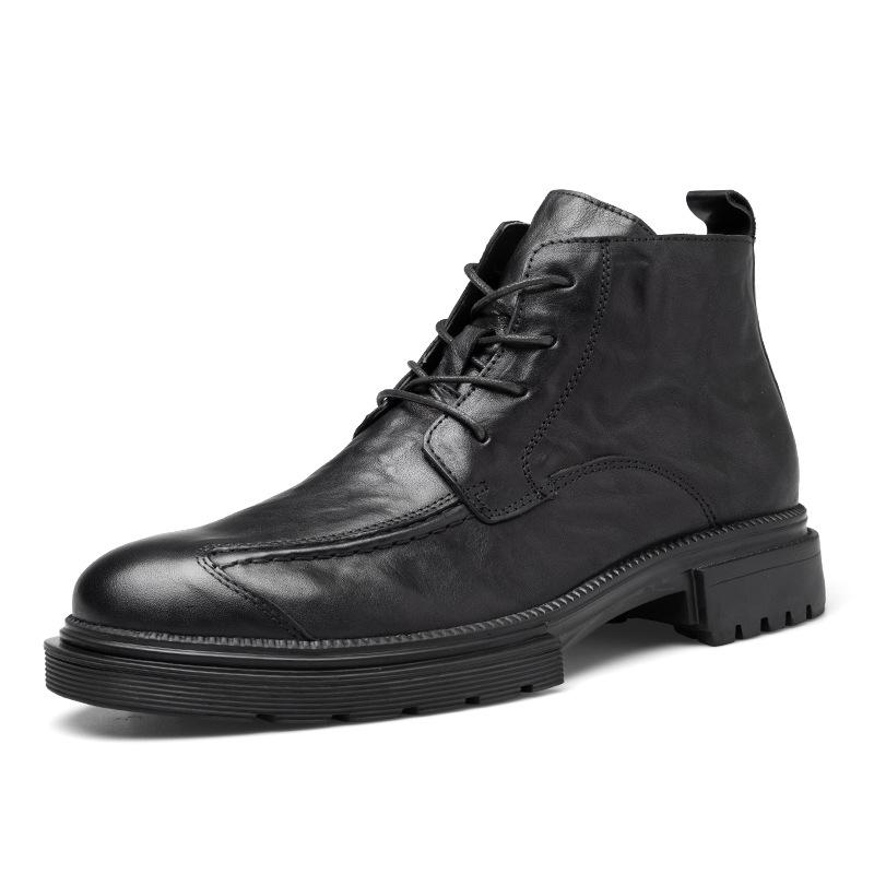 Leather high top zipper thick bottom round head commercial worker boots