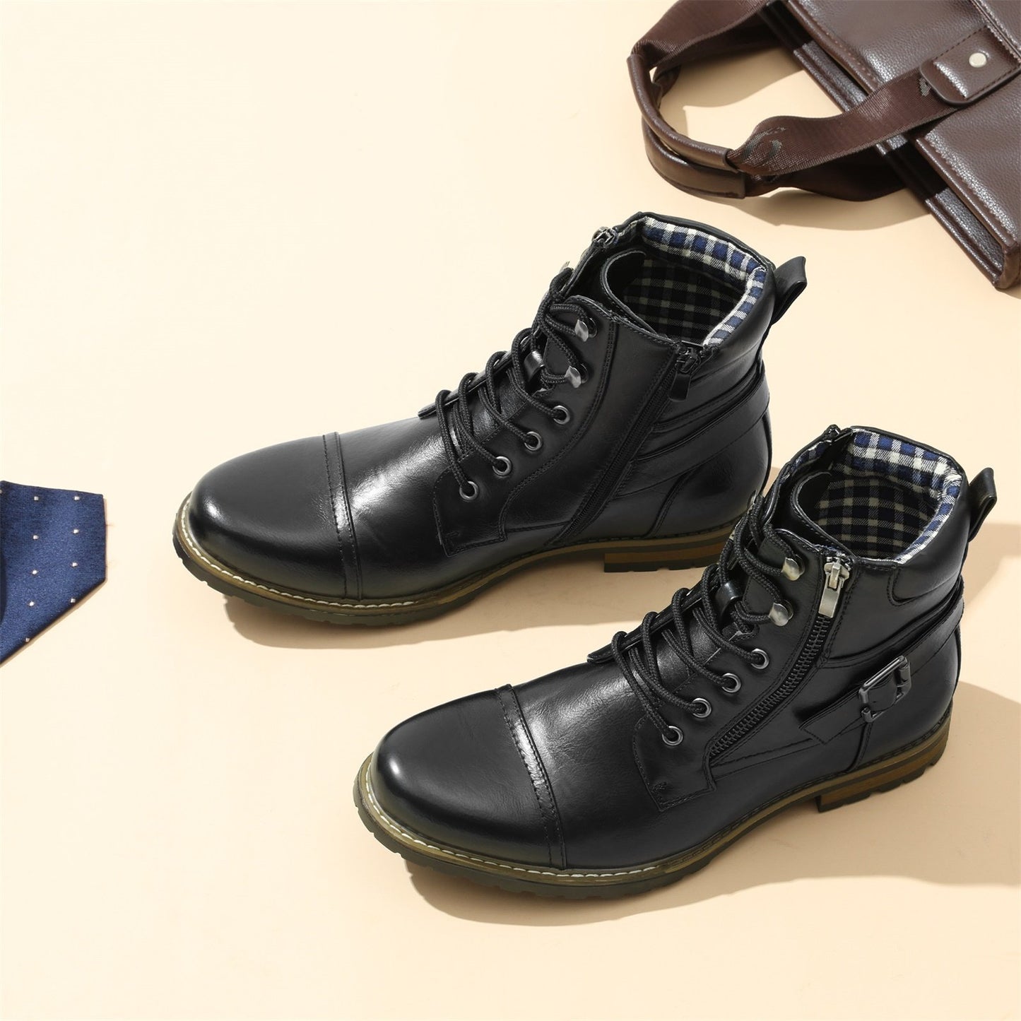 High cut genuine leather men's oversized breathable leather shoes