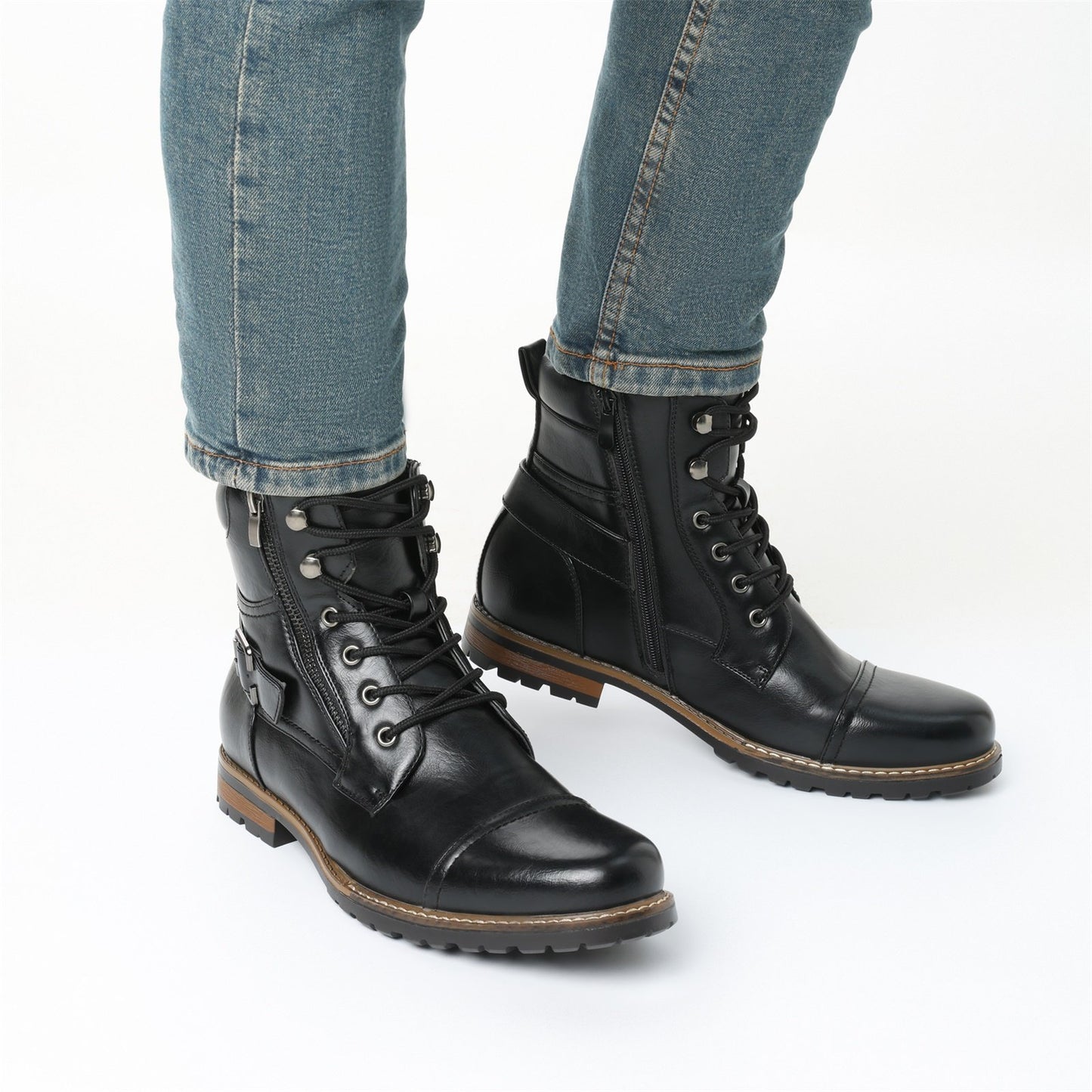 High cut genuine leather men's oversized breathable leather shoes