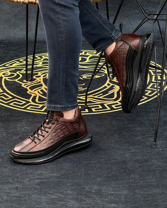 Genuine leather sports men's crocodile pattern casual plush cotton shoes