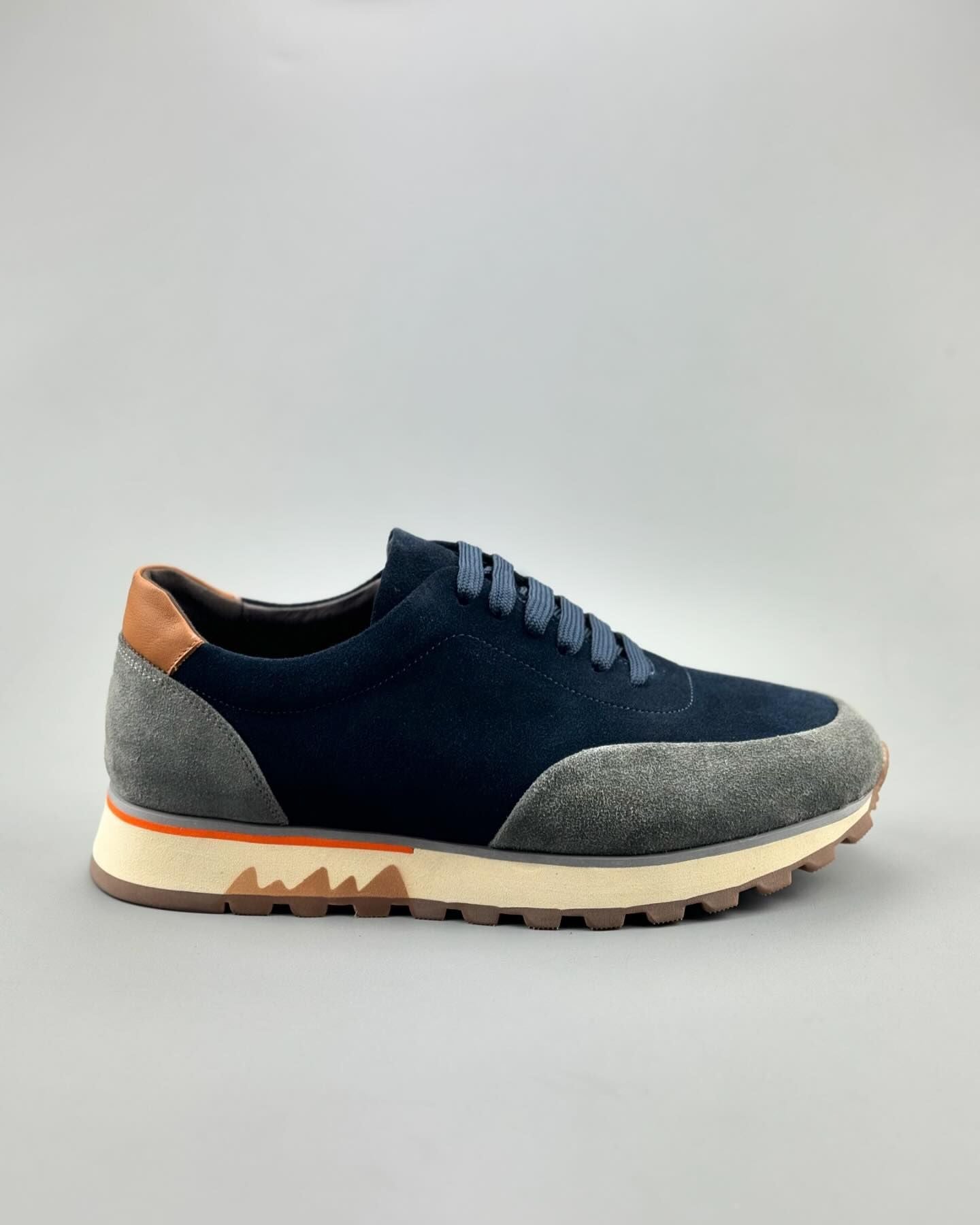 Color block gray blue casual running shoes