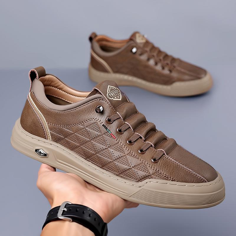 Cowhide versatile and breathable trend no tie up men's shoes