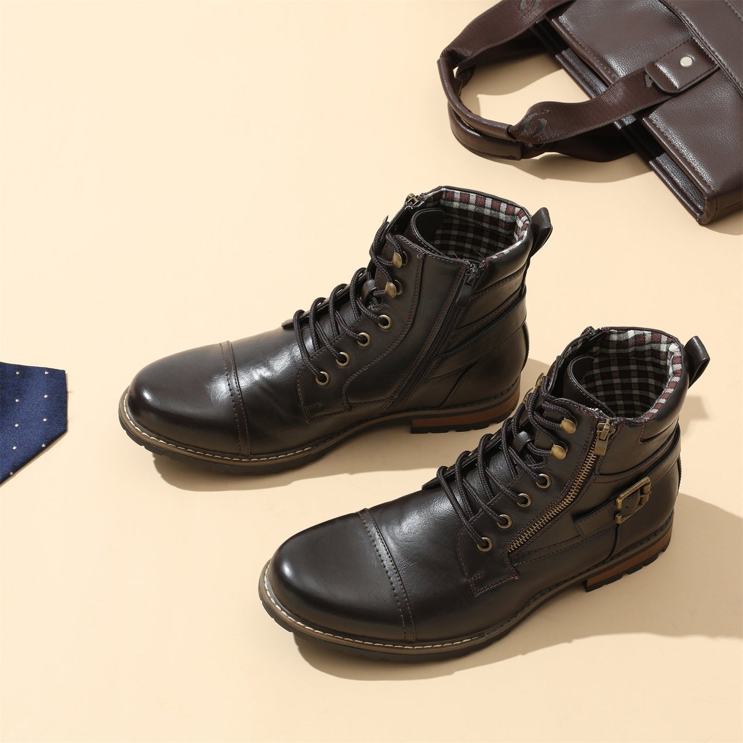 High cut genuine leather men's oversized breathable leather shoes